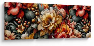Obraz - Pomarańczowo-czerwone kwiaty (z zegarem) (90x30 cm)