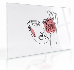 Obraz na szkle - Line art twarz z różą (70x50 cm)