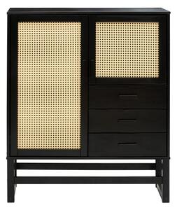 Czarna komoda z drewna sosnowego z rattanowymi drzwiczkami Støraa Jolene, szer. 90 cm