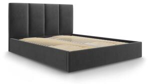 Ciemnoszare tapicerowane łóżko dwuosobowe ze schowkiem ze stelażem 180x200 cm Juniper – Mazzini Beds