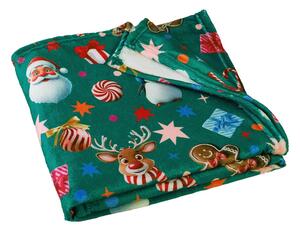 Zielony koc ze świątecznym motywem z mikropluszu 130x170 cm Christmas Icons – Catherine Lansfield