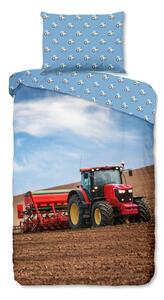 Niebieska flanelowa pościel dziecięca jednoosobowa 140x200 cm Tractor – Good Morning