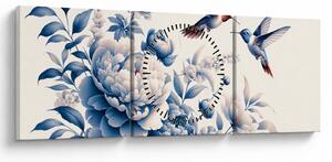 Obraz - Kolibry nad kwiatem (z zegarem) (90x30 cm)