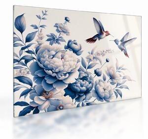 Obraz na szkle - Kolibry nad kwiatem (70x50 cm)