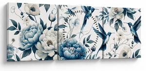 Obraz - Kolibry z kwiatami (z zegarem) (90x30 cm)