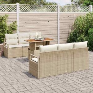 Zestaw Mebli Ogrodowych Komplet Wypoczynkowy 7-Częściowy Beżowy Rattan Na Taras Balkon Ogród