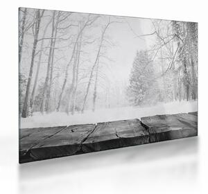 Obraz na szkle - Drewniane molo zimą (70x50 cm)