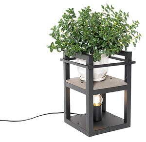 Industrialna lampa stołowa czarna z drewnem - Cage Rack Oswietlenie wewnetrzne