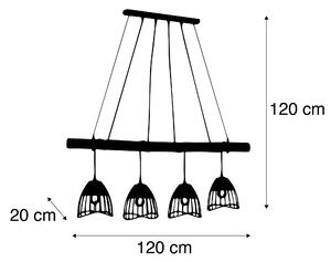 Wiejska lampa wisząca czarna 4-punktowa z rattanu - Treccia Pua Oswietlenie wewnetrzne