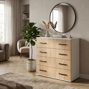 Komoda 4S Natura 80 cm Biały, Dąb Cremona Torro