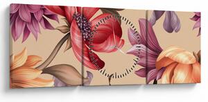 Obraz - Vintage Flowers (z zegarem) (90x30 cm)