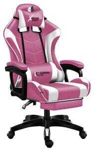Fotel gamingowy różowy dla gracza obrotowy na kółkach
