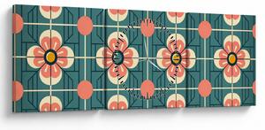 Obraz - Retro wzór z kwiatami (z zegarem) (90x30 cm)