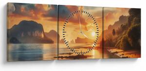 Obraz - Widok z plaży (z zegarem) (90x30 cm)