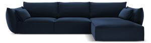 Ciemnoniebieski aksamitny narożnik (prawostronny/z szezlongiem) Vanda – Mazzini Sofas