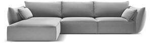 Jasnoszary aksamitny narożnik (lewostronny/z szezlongiem) Vanda – Mazzini Sofas