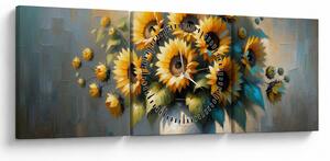 Obraz – Wazon ze słonecznikami (z zegarem) (90x30 cm)
