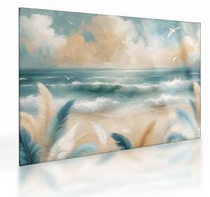 Obraz na szkle – Malowana plaża w delikatnych kolorach (70x50 cm)