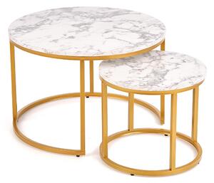Komplet okrągłych stolików kawowych na złotej podstawie - Naresto