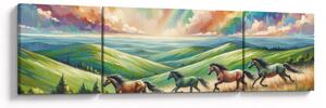 Obraz – Konie galopujące przez krajobraz (170x50 cm)