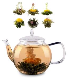 Feelino Bedida, dzbanek do herbaty z pokrywką i sitkiem, 1300 ml, szkło borokrzemowe, herbata kwitnąca (6 szt.)