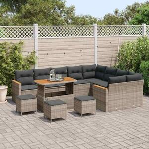 Zestaw Mebli Ogrodowych Komplet Wypoczynkowy 13-Częściowy Szary Rattan Na Taras Balkon Ogród