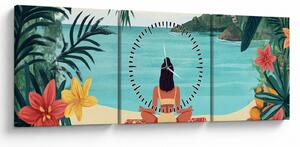 Obraz - Joginka na plaży (z zegarem) (90x30 cm)