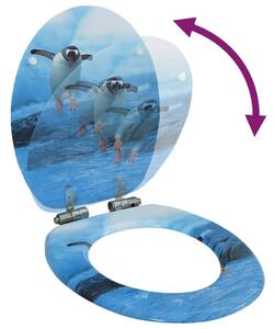 Deska klozetowa wolnoopadająca, MDF, wzór w pingwiny