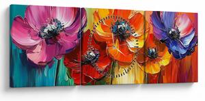 Obraz - Pięć kolorowych kwiatów (z zegarem) (90x30 cm)