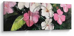 Obraz - Różowe i białe kwiaty (z zegarem) (90x30 cm)