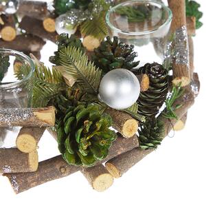 Tradycyjny świecznik bożonarodzeniowy okrągły drewniany zielony Jatuni Beliani