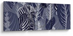 Obraz - Niebieskie zebry (z zegarem) (90x30 cm)