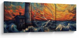 Obraz - Latarnia morska w falach (z zegarem) (90x30 cm)