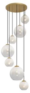 Lampa wisząca w stylu Hotel Chic mosiężna z białym okrągłym szkłem 7-punktowa - Misty