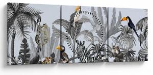 Obraz - Ilustrowana dżungla (z zegarem) (90x30 cm)