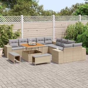 Zestaw Mebli Ogrodowych Komplet Wypoczynkowy Z Poduszkami 13-Częściowy Beżowy Rattan Na Taras Balkon Ogród