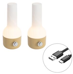 Zestaw 2 lamp stołowych zewnętrznych złotych z białymi w tym ładowalne LED - Haard