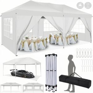 Pawilon 3x6m, namiot ogrodowy składany, wodoodporny, ochrona UV, z 4 panelami bocznymi i 2 wejściami, 12 kołków i 4 liny oraz 1 torba do przenoszenia, na taras ogrodowy, szara