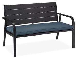 Ławka ogrodowa z poduszką - Dwuosobowa - Wygląd drewna - 118 cm - Czarny i antracytowy