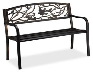 Ławka ogrodowa dwuosobowa - Stal - Wzór ptaków - 127 x 57 cm - Czarno-brązowa