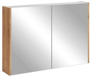 Rodan Szafka z Lustrem 80 cm - Szara - Panele Boczne Dąb Craft Złoty - Wisząca - Bezuchwytowa - 2-drzwiowa - VENA