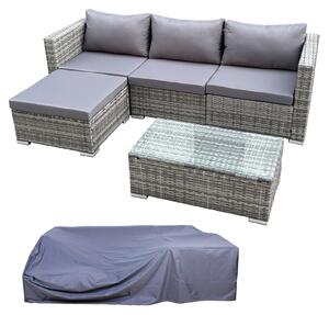 Zestaw lounge - Polirattan - Szary - Sofa, stolik i pufa - Z pokrowcem - Do ogrodu i na taras