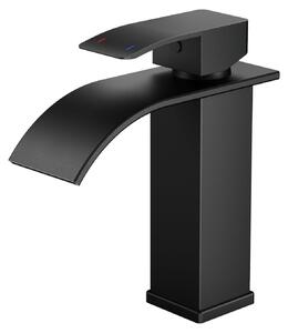 Bateria łazienkowa - Wodospadowa bateria umywalkowa - Jednouchwytowa - Stal nierdzewna - Matowa czerń - Wysokość 110 mm