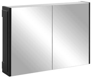 Rodan Szafka z Lustrem 80 cm - Szara - Czarne Panele Boczne - Wisząca - Bezuchwytowa - 2-drzwiowa - CLASSIC
