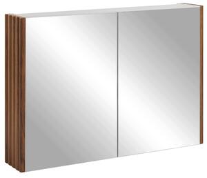 Rodan Szafka z Lustrem 80 cm - Szara - Panele Boczne Dąb Orzech - Wisząca - Bezuchwytowa - 2-drzwiowa - BELLO
