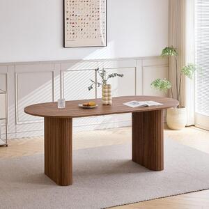 Stół do jadalni owalny - 180 x 90 x 76 cm - MDF z efektem drewna - Ciemnobrązowy
