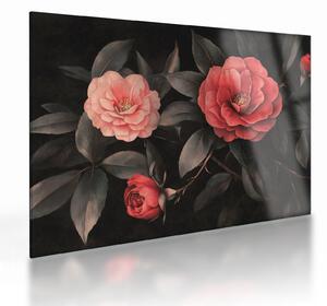 Obraz na szkle - Czerwone kwiaty na ciemnym tle (70x50 cm)