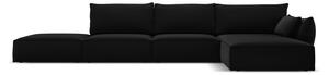 Czarny aksamitny narożnik (prawostronny/z szezlongiem) Vanda – Mazzini Sofas
