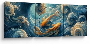 Obraz - Złote rybki (z zegarem) (90x30 cm)