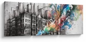 Obraz - Przemysłowe życie (z zegarem) (90x30 cm)